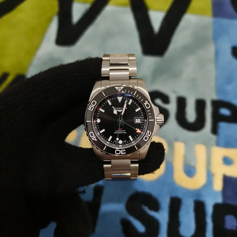 Hydroconquest GMT 41 Stainless Steel / Black / Bracelet