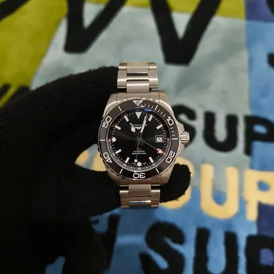 Hydroconquest GMT 41 Stainless Steel / Black / Bracelet
