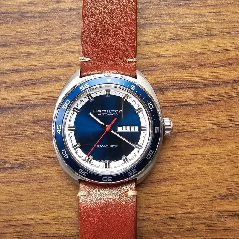 Pan Europ Day Date Auto Stainless Steel / Blue