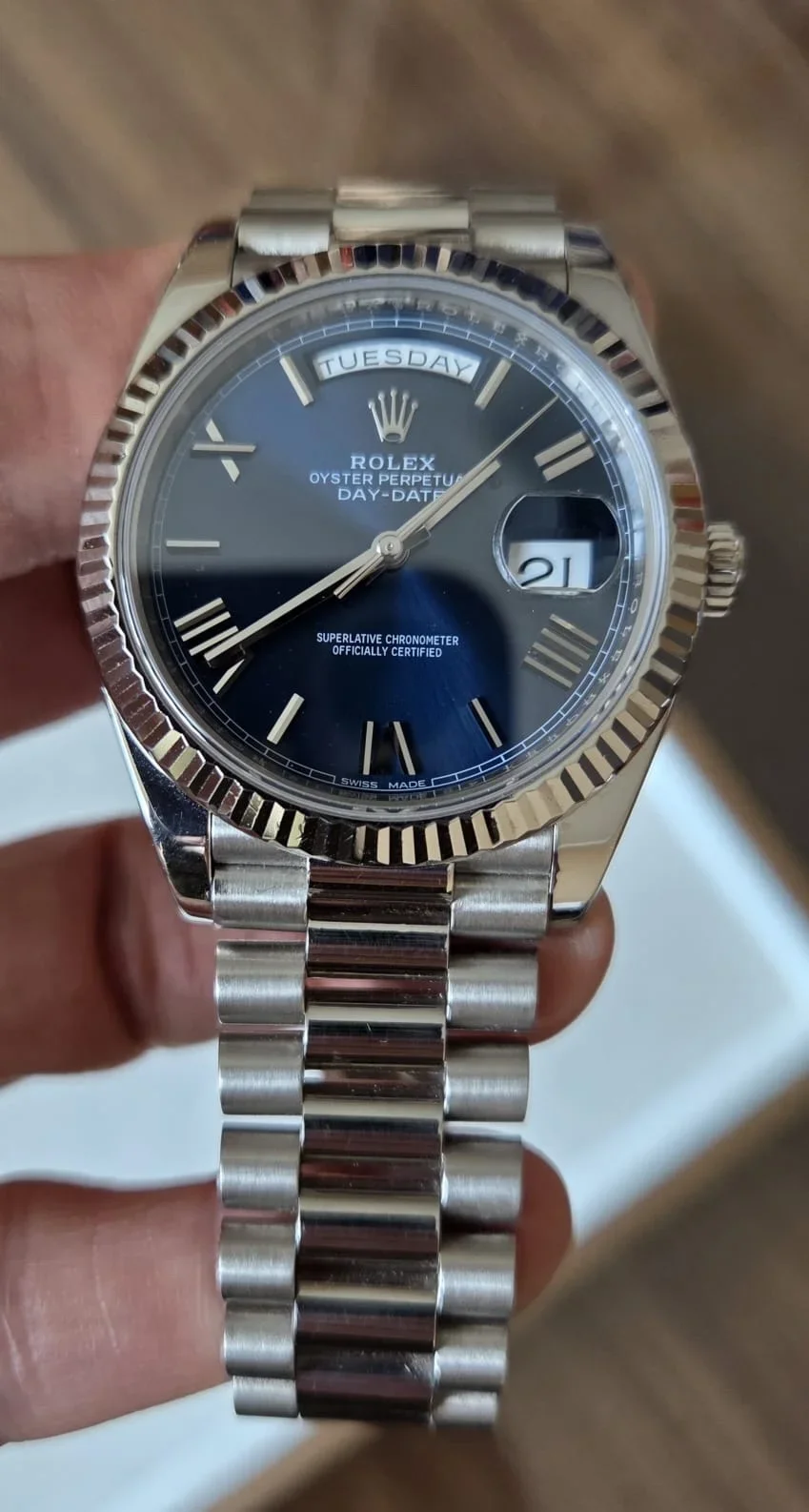 Day-Date 40 White Gold / Blue - Roman