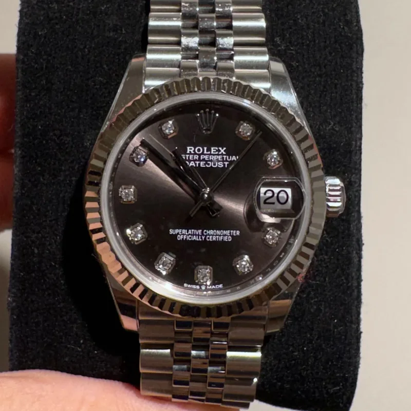 Datejust 31 Stainless Steel Fluted / Jubilee / Grey - Diamonds