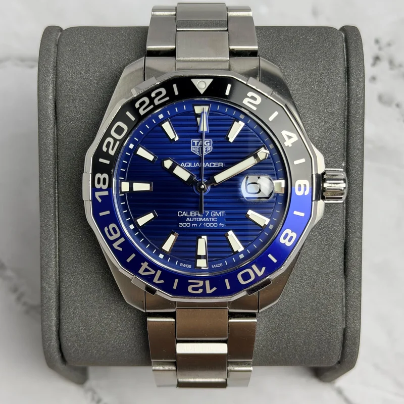 Aquaracer 300M Calibre 7 GMT Stainless Steel / Blue / Bracelet