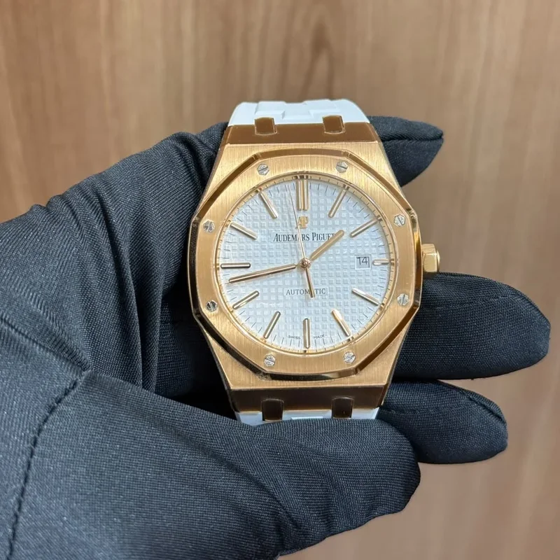 Royal Oak 15400 Pink Gold / Silver / Strap