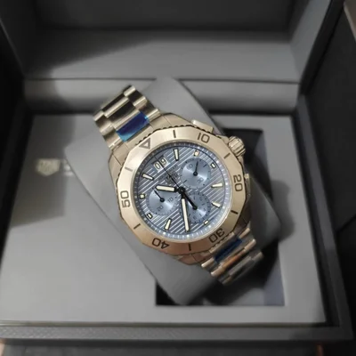 Aquaracder Professional 200 Quartz Chronograph Big Date Stainless Steel / Ice Blue