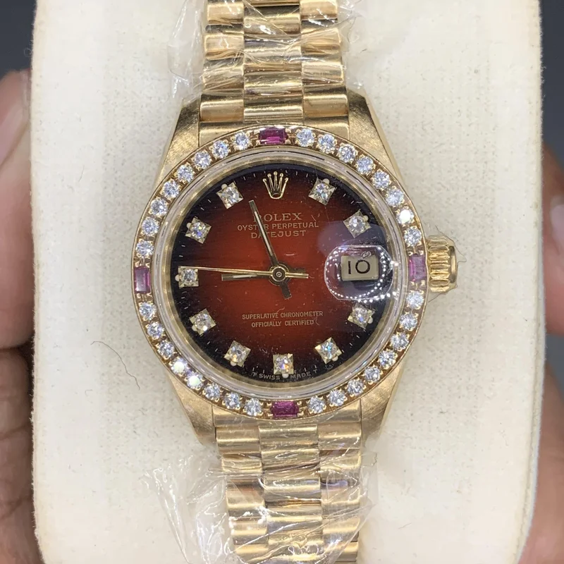 Datejust 26 Full Yellowgold Red Vignette Factory Ruby Diamond Bezel