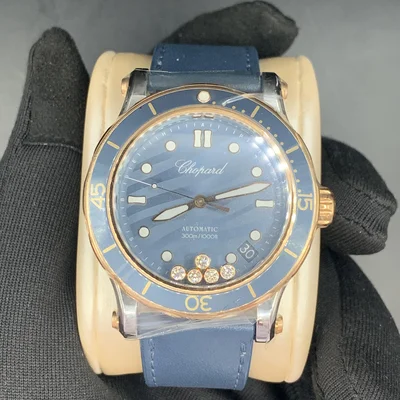 Happy Sport Ocean Ethical 18K Rose Gold & Steel Blue Grey Dial