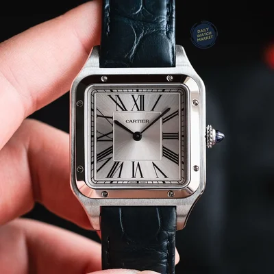 Santos Dumont Large / Blue Alligator Strap