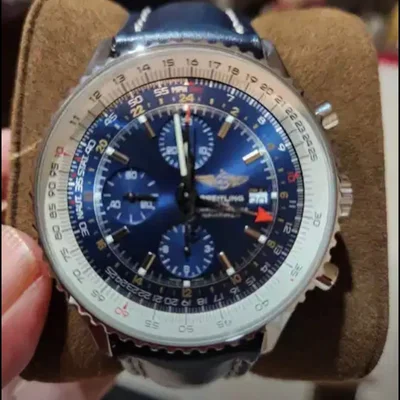 Navitimer World Stainless Steel / Blue / Calf / Pin