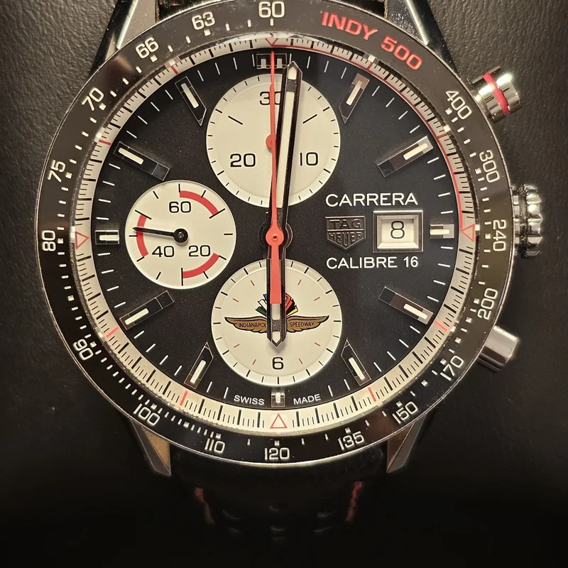 Carrera Calibre 16 41 Stainless Steel / Black Retro / Indy 500