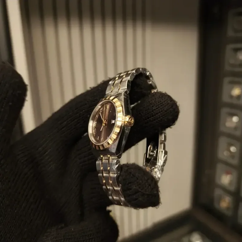 Thumb Royal Date 28 Stainless Steel / Yellow Gold / Chocolate - Roman