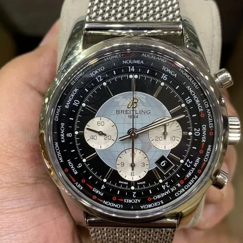 Transocean Chronograph Unitime Stainless Steel / Black / Milanese