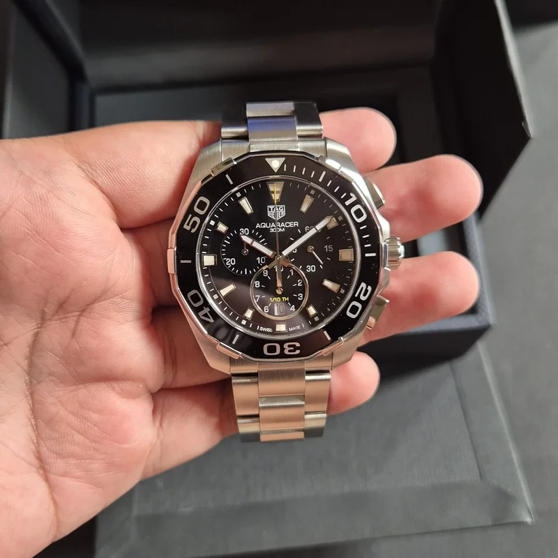 Aquaracer 300M Quartz Chronograph 43 Stainless Steel / Black / Bracelet