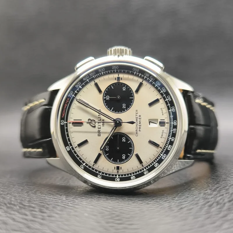 Premier B01 Chronograph 42 Stainless Steel / Silver / Croco / Folding