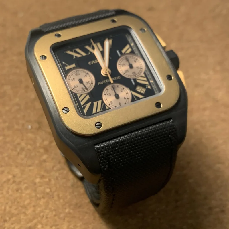 Thumb Santos 100 XL Chronograph Titanium / Rose Gold Black