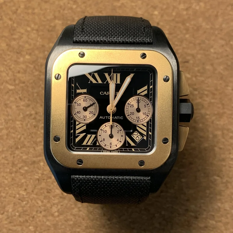 Thumb Santos 100 XL Chronograph Titanium / Rose Gold Black