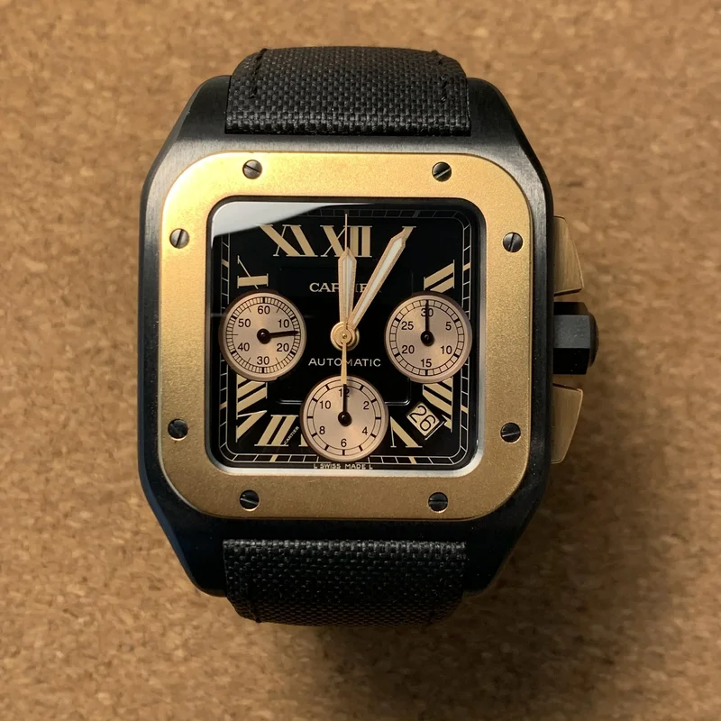 Santos 100 XL Chronograph Titanium / Rose Gold Black
