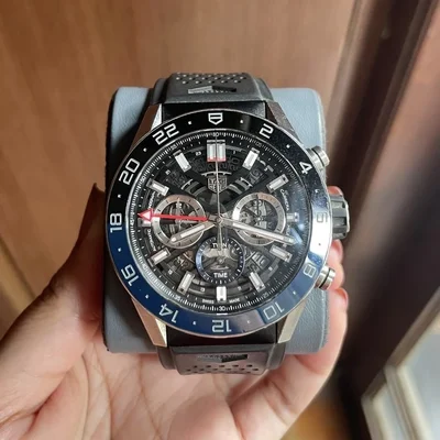 Carrera Calibre Heuer 02 GMT Stainless Steel / Skeleton / Rubber