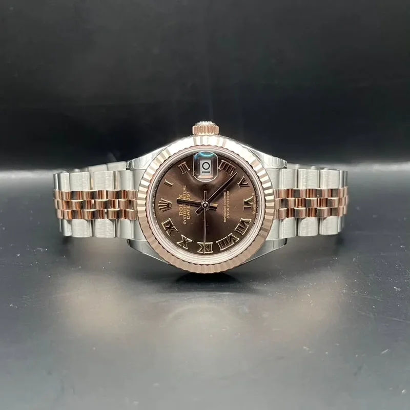 Lady-Datejust 28 Rolesor Rose Fluted / Jubilee / Chocolate Roman