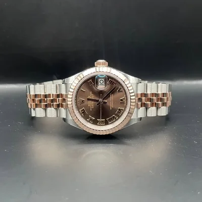 Lady-Datejust 28 Rolesor Rose Fluted / Jubilee / Chocolate Roman