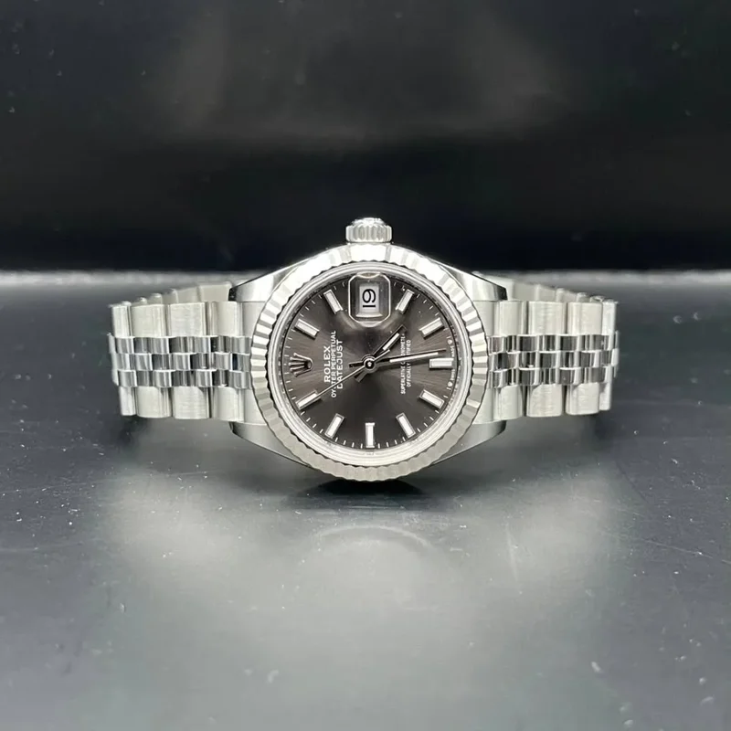 Lady-Datejust 28 Stainless Steel Fluted / Grey / Jubilee