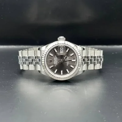 Lady-Datejust 28 Stainless Steel Fluted / Grey / Jubilee