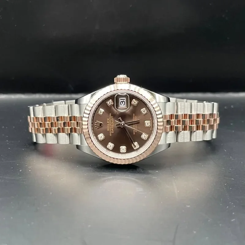 Lady-Datejust 28 Rolesor Rose Fluted / Jubilee / Chocolate Diamond