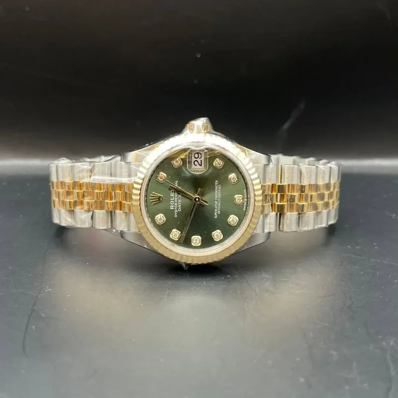 Datejust 31 Stainless Steel / Yellow Gold / Fluted / Olive - Diamond / Jubilee