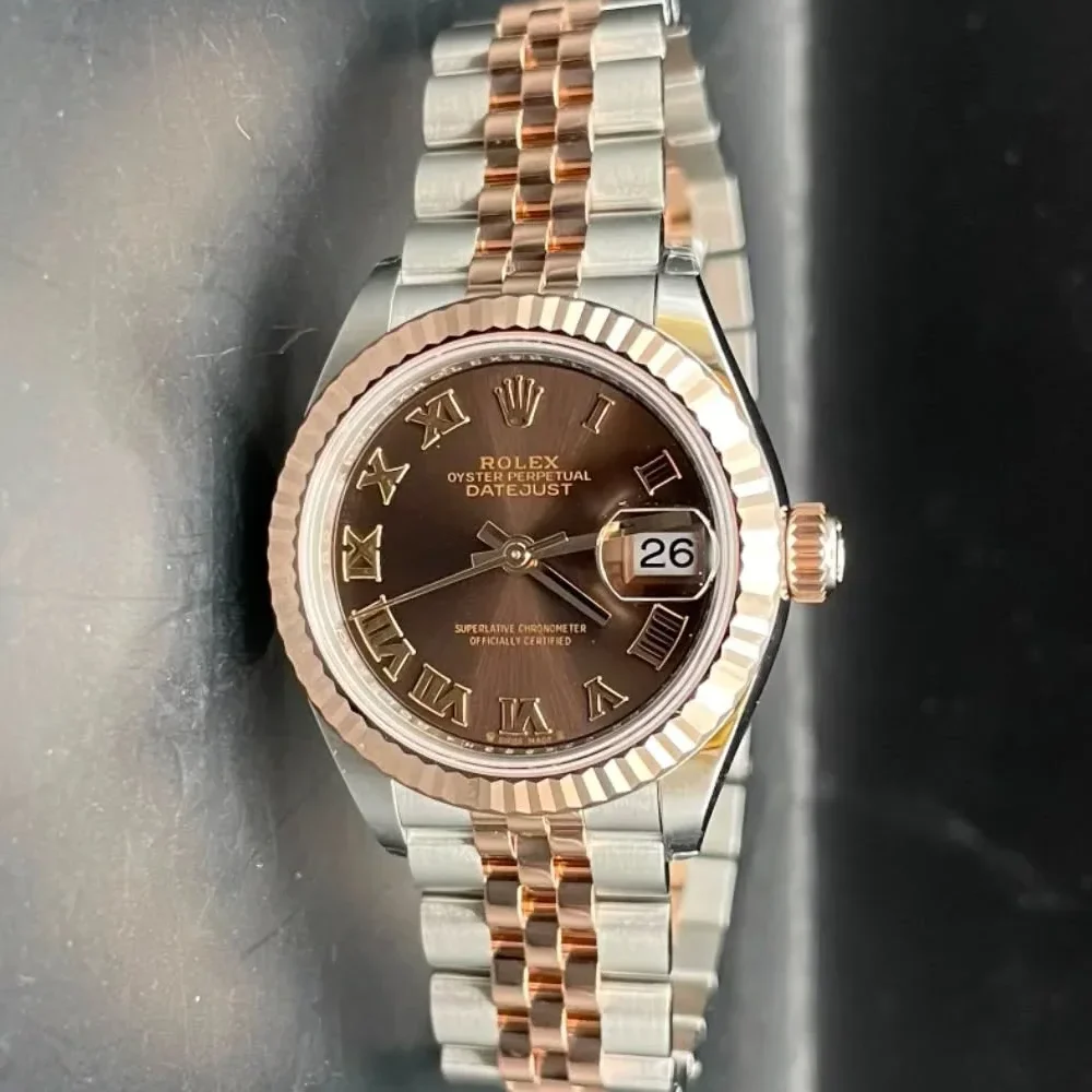 Lady-Datejust 28 Rolesor Rose Fluted / Jubilee / Chocolate Roman