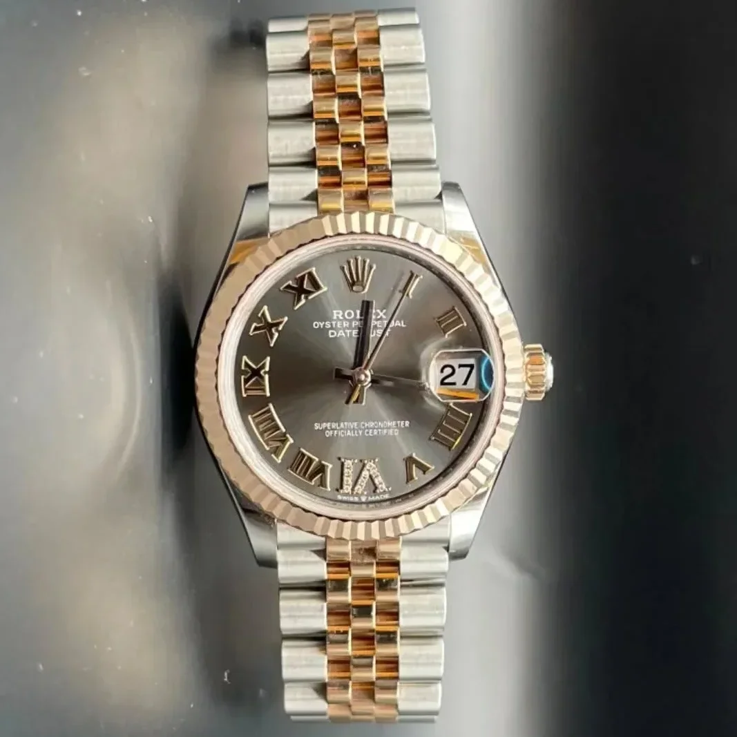 Datejust 31 Stainless Steel/ Rose Gold / Fluted / Grey - Roman / Jubilee