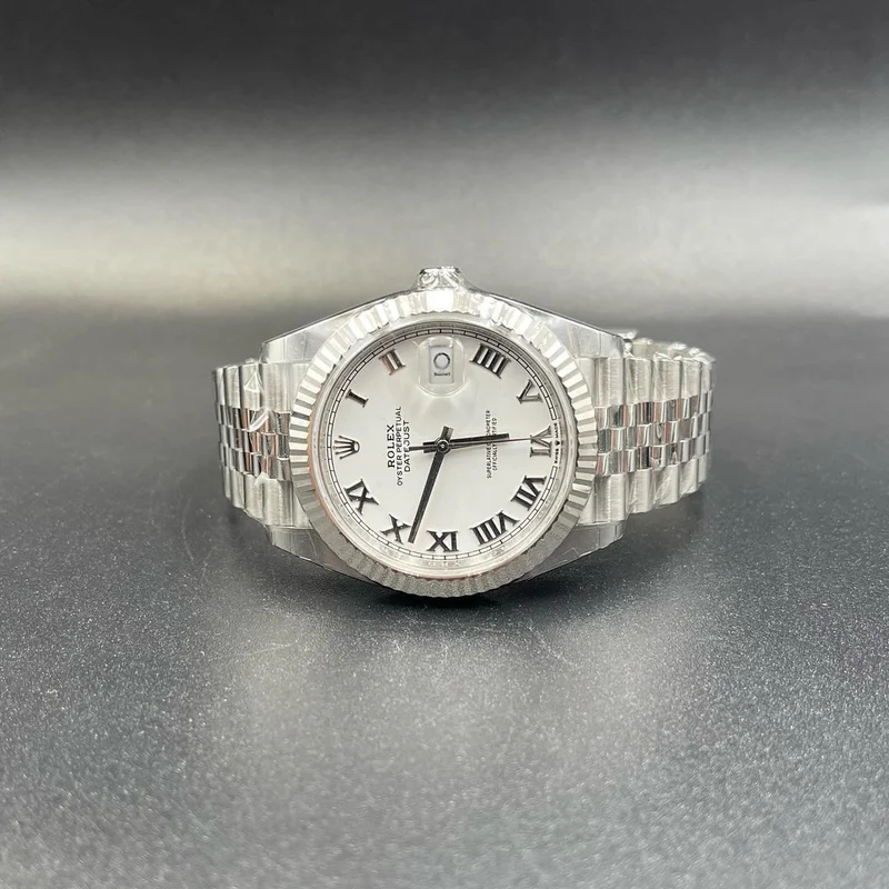 Thumb Datejust 41 Stainless Steel Fluted / White - Roman / Jubilee