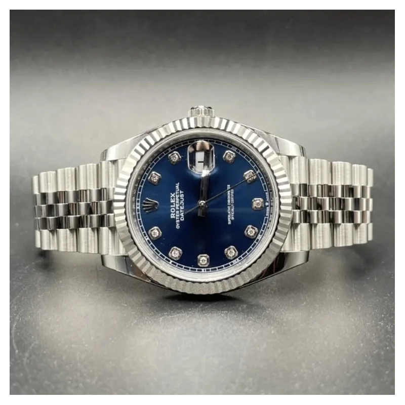 Thumb Datejust 41 Stainless Steel Fluted / Jubilee / Blue - Diamond