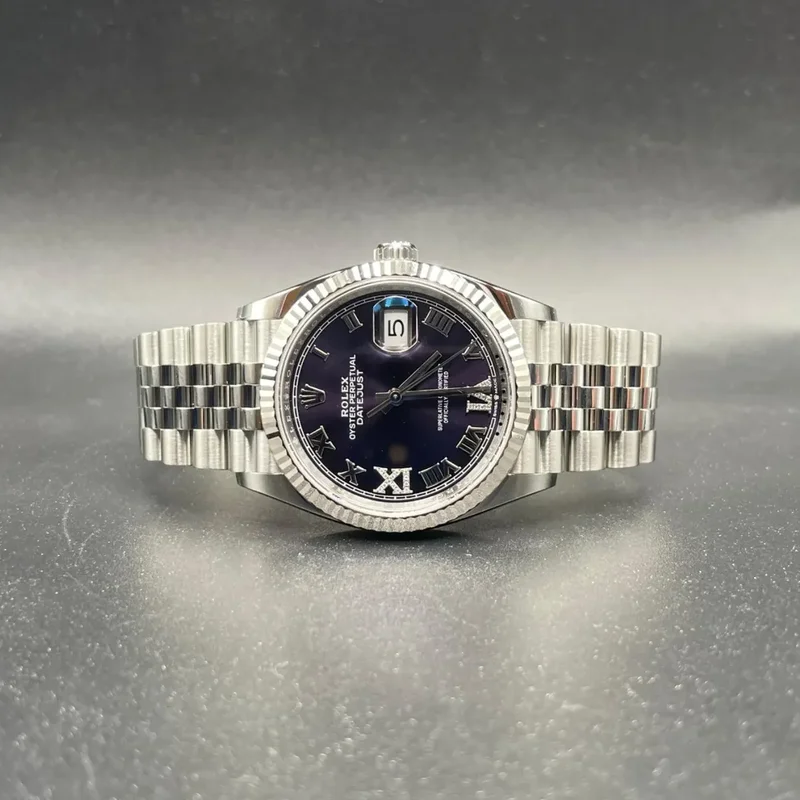 Thumb Datejust 36 Stainless Steel / Fluted / Aubergine Roman-Diamonds / Jubilee