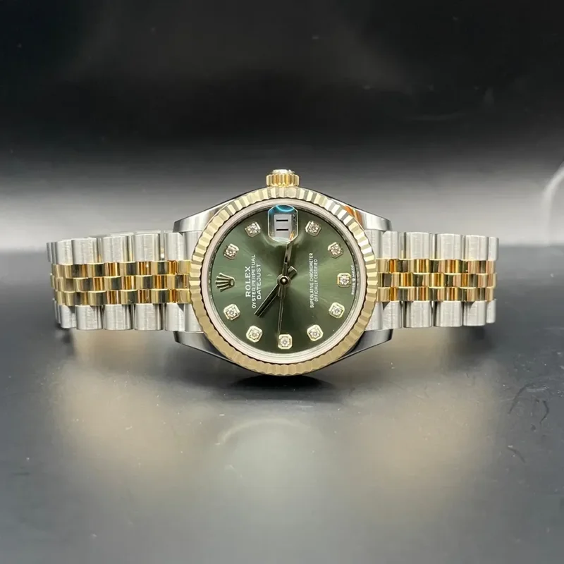 Datejust 31 Stainless Steel / Yellow Gold / Fluted / Olive - Diamond / Jubilee