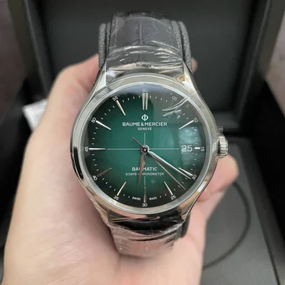 Clifton Baumatic Stainless Steel / Green / Strap / COSC