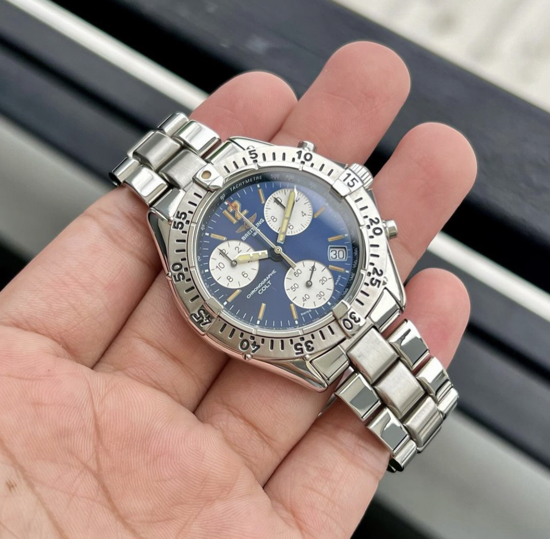 Jual Breitling Colt Chronograph Quartz Stainless Steel Blue A53035  Original
