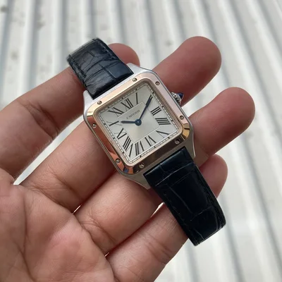 Santos Dumont 38 Silver Steel Rose Gold / Alligator Strap Black