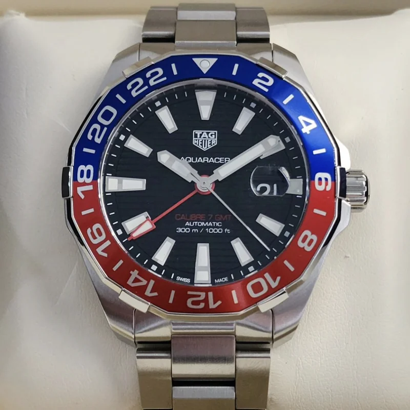 Aquaracer 300M Calibre 7 GMT Stainless Steel / Black / Bracelet