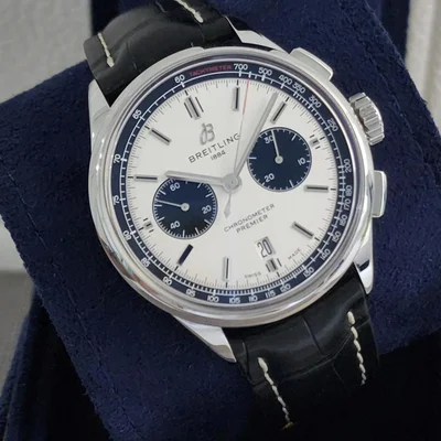 Premier B01 Chronograph 42 Stainless Steel / Silver / Croco / Pin