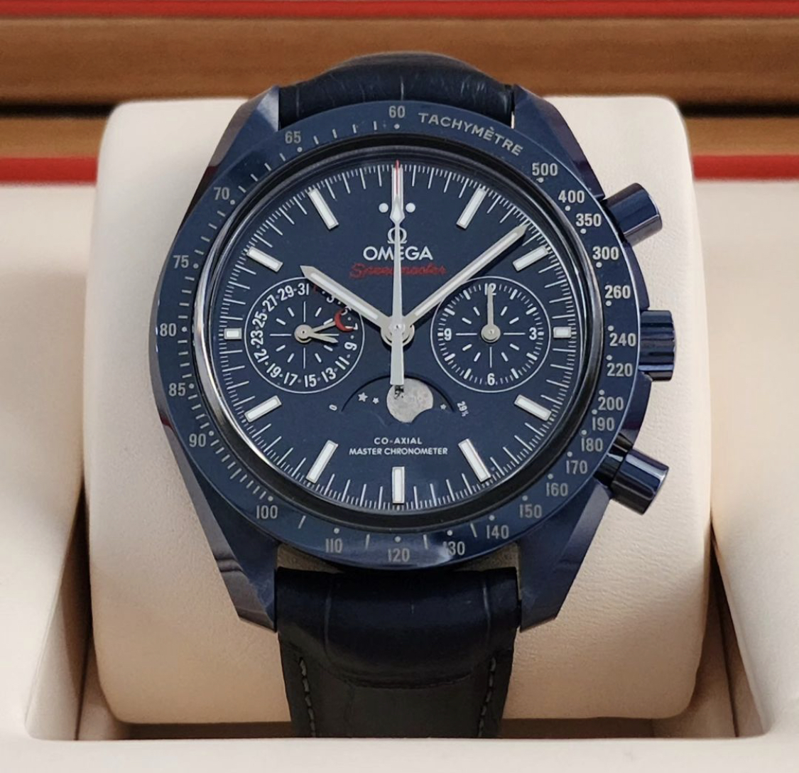 Jual Omega Speedmaster Moonphase Chronograph Master Chronometer Blue