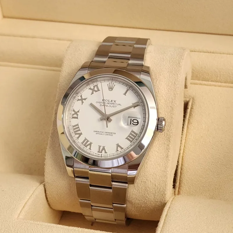 Thumb Datejust 41 Stainless Steel Smooth / Oyster / White Roman