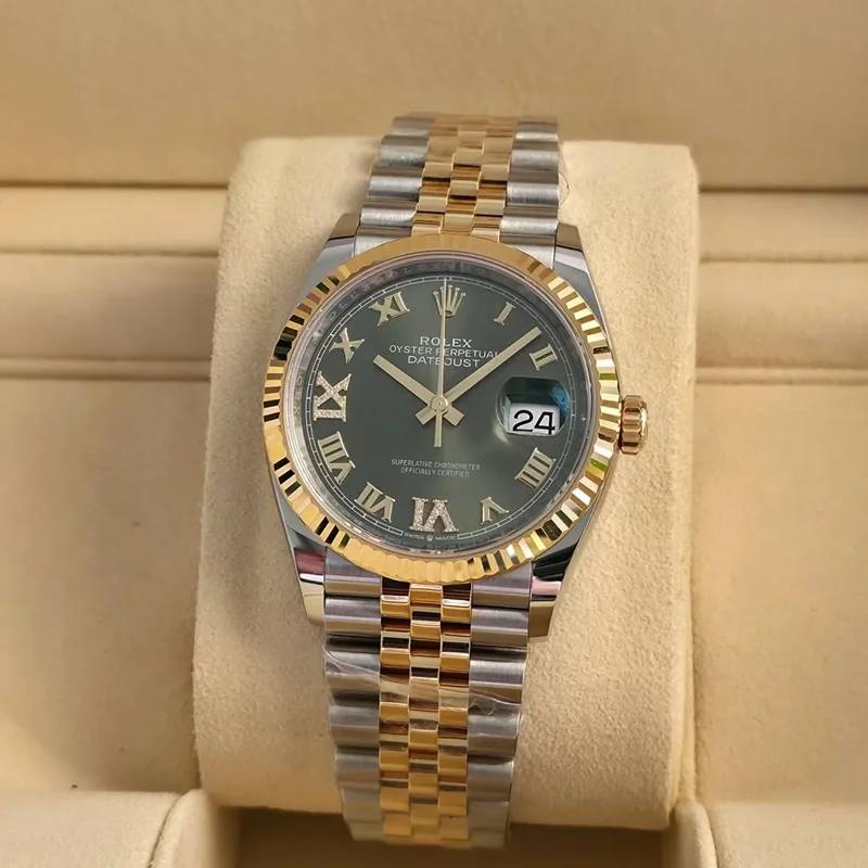 Datejust 36 Stainless Steel / Yellow Gold / Fluted / Olive Green Roman / Jubilee