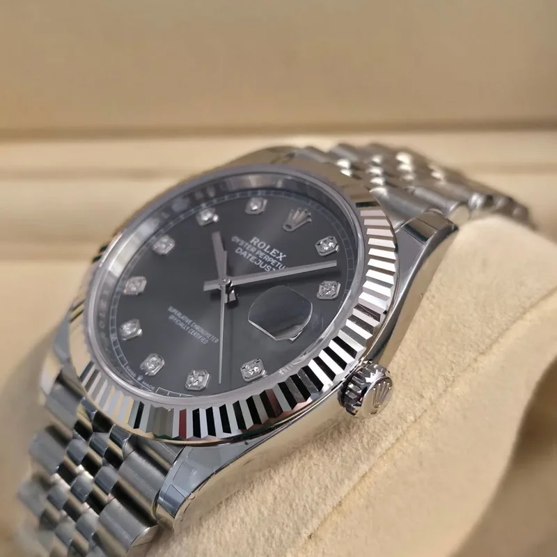 Thumb Datejust 41 Stainless Steel Fluted / Jubilee / Dark Rhodium - Diamond
