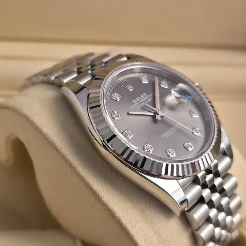 Thumb Datejust 41 Stainless Steel Fluted / Jubilee / Dark Rhodium - Diamond