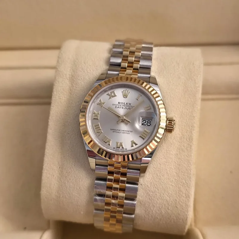Lady-Datejust 28 Rolesor Yellow Fluted / Jubilee / Silver Roman