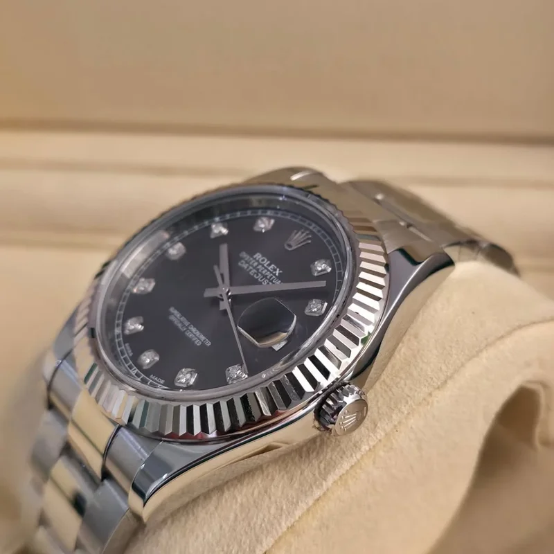 Thumb Datejust 41 Stainless Steel Fluted / Oyster / Dark Rhodium - Diamond