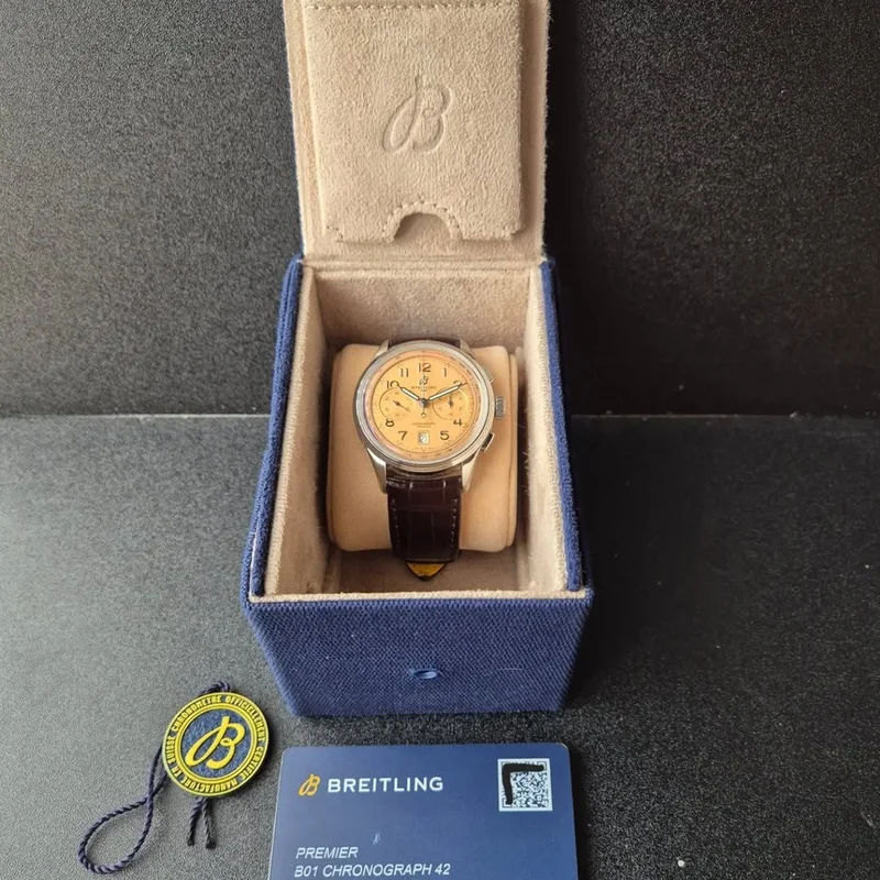 Thumb Premier B01 Chronograph 42 Stainless Steel / Pink / Alligator - Matte
