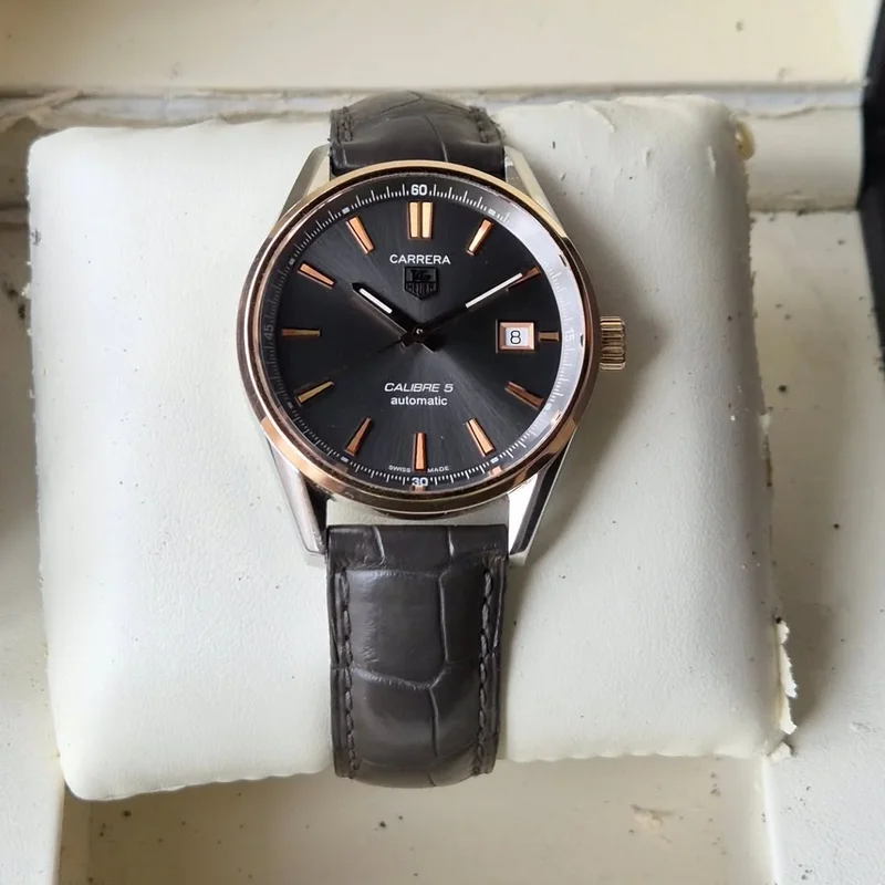 Carrera Calibre 5 39 Stainless Steel / Rose Gold / Grey / Alligator