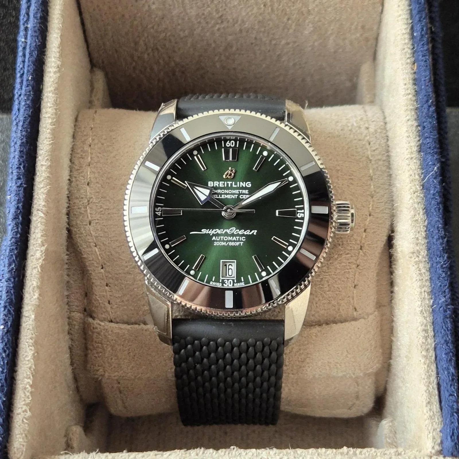 Superocean Heritage II 42 Stainless Steel / Green / Rubber / Folding