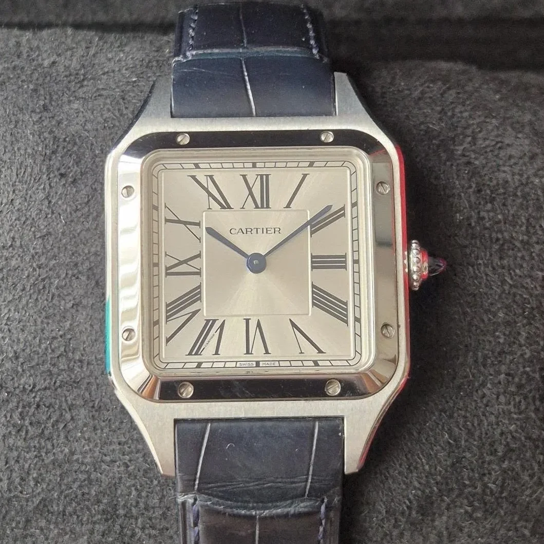 Santos Dumont Large Silver / Leather Strap