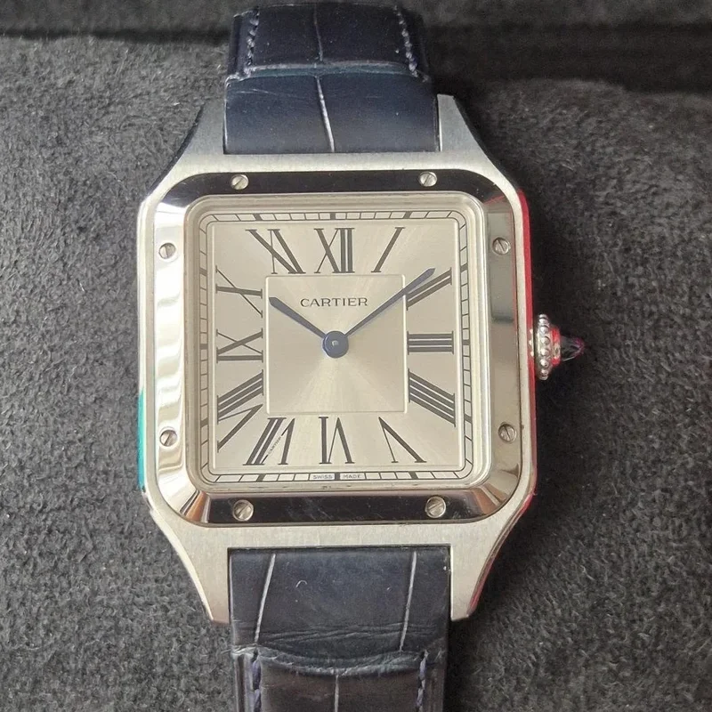 Santos Dumont Large Silver / Leather Strap